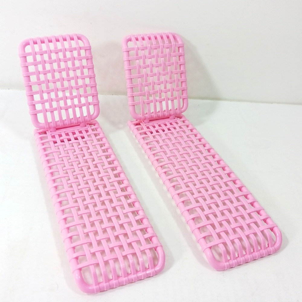 Vintage Pink Plastic Miniature Dollhouse Beach Lounge Chairs Set of 2 Thailand